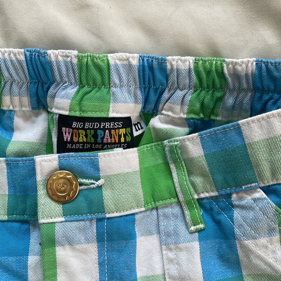 Big Bud Press Work Pant/shorts blue and green gingham size M - Picture 2 of 3